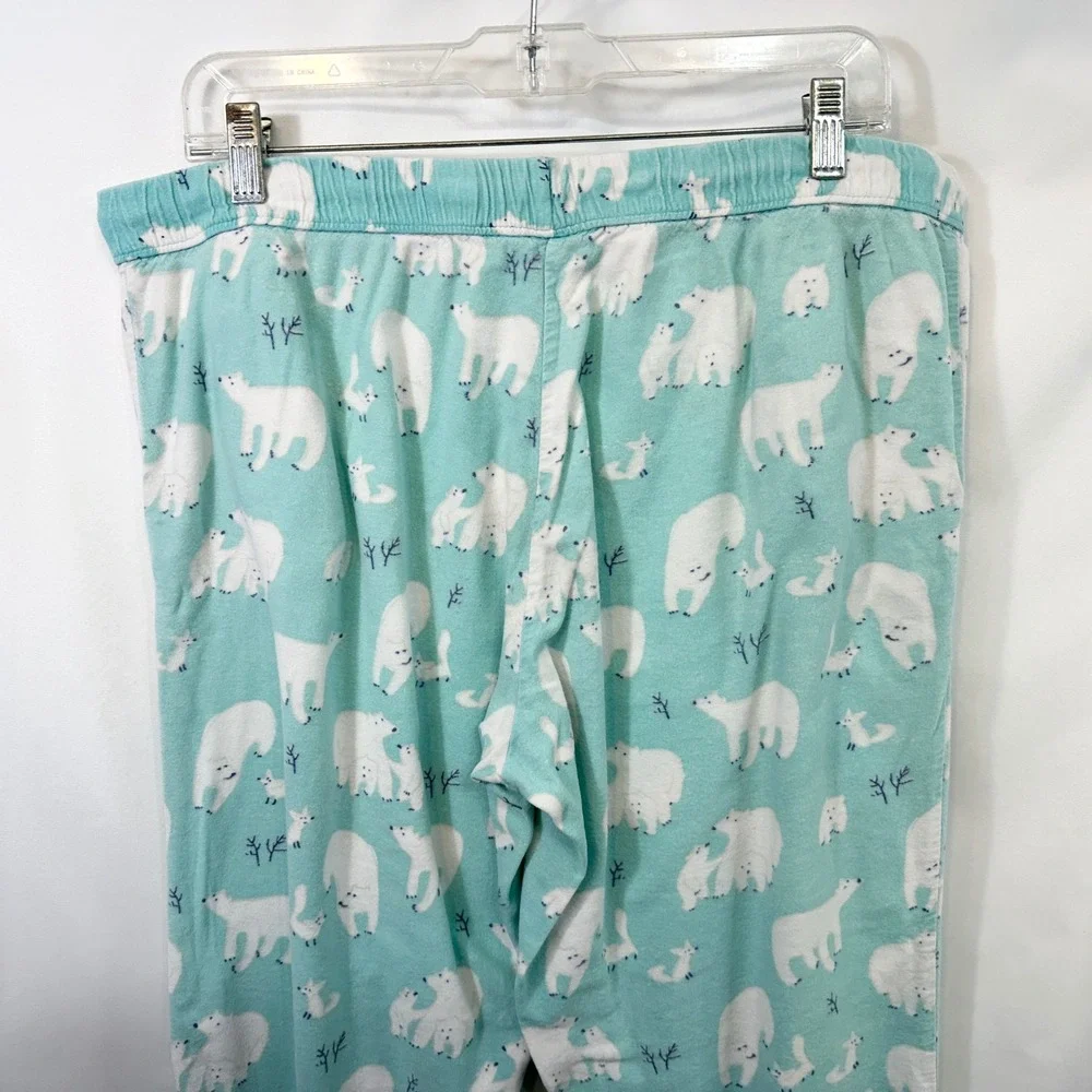 Munki‎ Munki Large Pajama Set Flannel Polar Bear Blue Womens Novelty Holiday 528